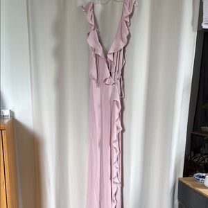 Wayf Pink Ruffle Maxi Dress